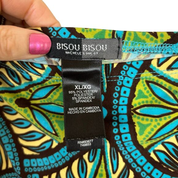 Bisou Bisou Green Blue Print Maxi Skirt Women’s XL - Picture 6 of 6